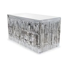 Skirting Foliowy Metalizowany z Frędzlami Srebrny 300x80cm