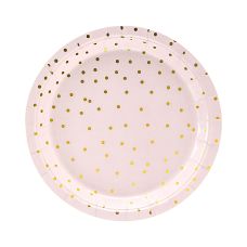 Talerzyki Papierowe Jasnoróżowe w Złote Kropki 18 cm (6 sztuk)