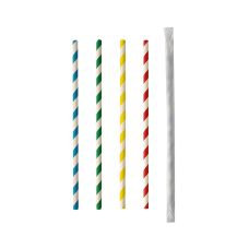 Słomki papierowe mix kolorowy 6 mm x 200 mm pojedynczo pakowane 100 szt.