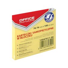 Bloczek samoprzylepny OFFICE PRODUCTS, 76x76mm, 1x100 kart.,jasnożółty