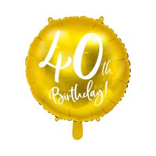 Balon Foliowy Okrągły 40th Birthday Złoty 45 cm