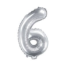 Balon Foliowy Cyfra 6 Srebrny 35cm do Powietrza