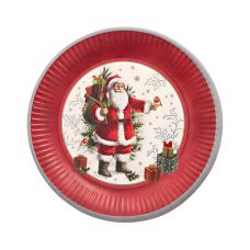 Talerz papierowy okrągły z wzorem HoHoHo dwuwarstwowy 23 cm 10 sztuk