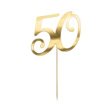 Topper na Tort Liczba 50 Złoty, Dekoracja Jubileuszowa, Wysokość 20.5 cm