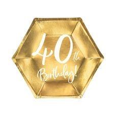 Talerzyki Papierowe Złote Metalizowane 40th Birthday 20cm 6 sztuk
