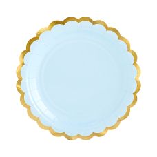 Talerzyki Papierowe Jasnoniebieskie Ze Złotym Brzegiem 18 cm (6 sztuk)