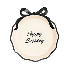 Talerzyki Papierowe Happy Birthday z Kokardką Kremowe 24 cm 6 sztuk