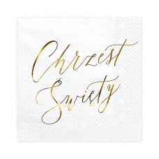 Serwetki Papierowe Białe Chrzest Święty Złoty Napis 33x33cm 20 sztuk