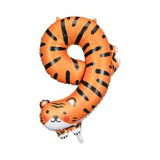 Balon Foliowy Cyfra 9 Tygrys, 64x87 cm, do Powietrza i Helu