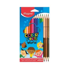 Kredki Colorpeps World trójkątne 12 sztuk plus 3 sztuki Duo