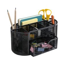 Przybornik na biurko Q-CONNECT Office Set metalowy z szufladką czarnym 1 sztuka