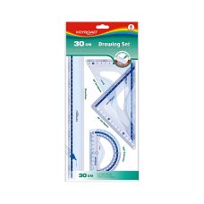 Zestaw geometryczny KEYROAD z linijką 30 cm, zawieszką, transparentny