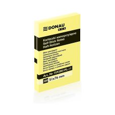 Bloczek samoprzylepny DONAU Eco, 51x76mm, 1x100 kart., jasnożółty
