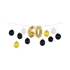 Girlanda Balonowa 3w1 na 60 Urodziny czarno-złoto-biała 260x32cm