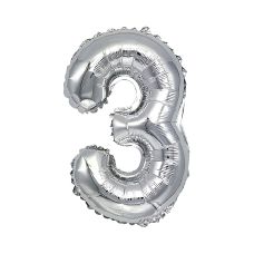 Balon foliowy cyfra 3 srebrny 80 cm - dekoracja na eventy i jubileusze