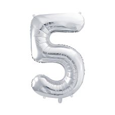 Balon Foliowy Cyfra 5 Srebrny 86cm do Powietrza i Helu