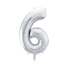 Balon Foliowy Srebrna Cyfra 6 Metalizowany, 86 cm
