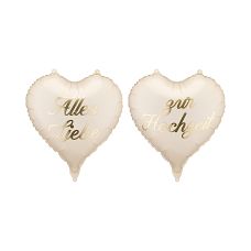 Balony Foliowe Serca "Alles Liebe zur Hochzeit" Beżowe Złoty Napis 45 cm 2 sztuki
