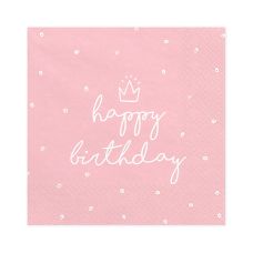 Serwetki Trójwarstwowe Happy Birthday Jasnoróżowe z Nadrukiem 33x33 cm 20 sztuk