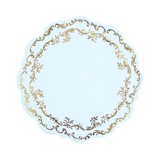 Podkładki pod Talerze Jednorazowe Błękitne ze Złotym Ornamentem, śr. 35,5 cm, 6 sztuk
