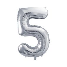 Balon Foliowy Cyfra 5 Srebrny 72cm do Powietrza i Helu