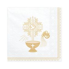 Serwetki Papierowe Chrzest Święty Białe ze Złotym Nadrukiem 33x33cm (20 szt.)