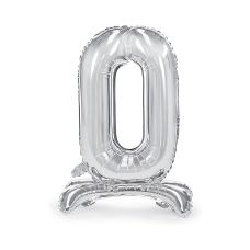 Stojący Balon Foliowy Cyfra "0" 70cm Srebrny