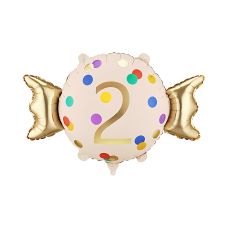 Balon Foliowy Cyfra 2 Cukierek Beżowo-Złoty 61x37 cm