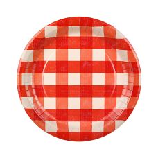 Talerzyki Papierowe w Kratę Czerwono-Łososiowo-Kremowe 27 cm (Op. 6 szt.)