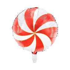 Balon Foliowy Cukierek Matowy Biały z Czerwonym Nadrukiem 35cm