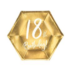Talerzyki Papierowe 18th Birthday Złote Metalizowane 20cm (6 sztuk)