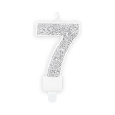 Świeczka Urodzinowa Cyferka 7 Srebrna Brokatowa 7 cm