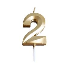 Świeczka urodzinowa cyfra 2 PARTY GO złota wysokość 4,8 cm