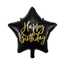 Balon Foliowy Happy Birthday Gwiazdka Czarna Złoty Napis 40 cm