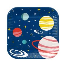 Talerz papierowy kwadratowy Space wzór kosmiczny 23 x 23 cm 8 sztuk