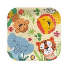 Talerz papierowy kwadratowy Jungle Friends kolorowy wzór 23 x 23 cm 8 sztuk