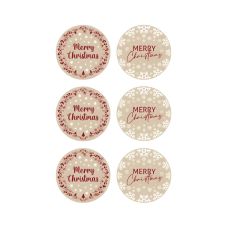 Naklejki na prezenty świąteczne i kartki papierowe Merry Christmas średnica 6 cm 10 x 6 sztuk