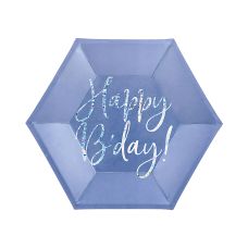 Talerzyki Papierowe Happy B'day! Granatowe Holograficzne 20cm (6 sztuk)