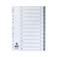 Przekładki biurowe Q-CONNECT z tworzywa PP A4 225x297mm indeksy 1-12 szare 12 szt