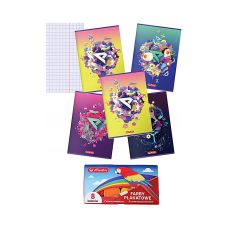 Zestaw Zeszyt A5 60k Kratka 70g (5 szt.) + Farby Plakatowe 8 Kol Herlitz