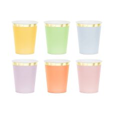 Kubeczki Papierowe Złote Brzegi Mix Kolorów 220 ml 6 sztuk