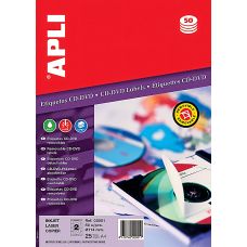 Etykiety na płyty CD/DVD APLI, średnica 114/41mm, okrągłe, białe