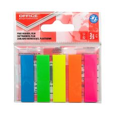 Zakładki indeksujące OFFICE PRODUCTS, standard, PP, 12x45mm, 5x25 kart., zawieszka, mix kolorów