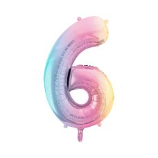 Balon Foliowy Cyfra 6 Pastelowy Tęczowy 86cm
