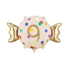 Balon Foliowy Cyfra 9 Beżowo-Złoty 61x37 cm