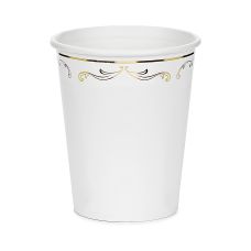 Kubeczki Papierowe Białe z Ornamentem Złotym 220 ml (6 sztuk)
