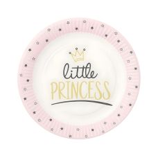 Talerz papierowy okrągły z motywem Little Princess różowy 23 cm 10 sztuk