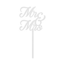 Topper Akrylowy na Tort MR & MRS Biały 16.5 cm