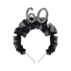 Opaska na Głowę "60" z Czarną Falbanką i Perełkami Elegancka