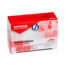 Spinacze okrągłe Office Products 25mm 100szt srebrne – solidne spinacze biurowe do dokumentów